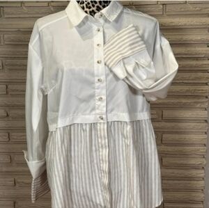 White & Khaki Tunic W/french Cuffs, Large NWOT
